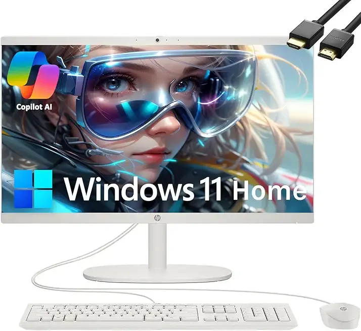 HP 2025 21.5" FHD All-in-One Desktop Computer PC, Intel 4-Core N100 Processor, 8GB DDR5 RAM, 128GB Storage, Copilot AI, Wi-Fi 6, RJ-45, Windows 11 in S Mode, Keyboard & Mouse Included, w/HDMI Cable