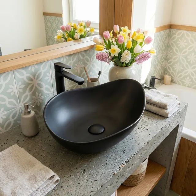 PixL 51 x 38 x 19 cm lavabo sobre encimera Infinitio, sin rebosadero, negro mate (CEPX5038BKM)