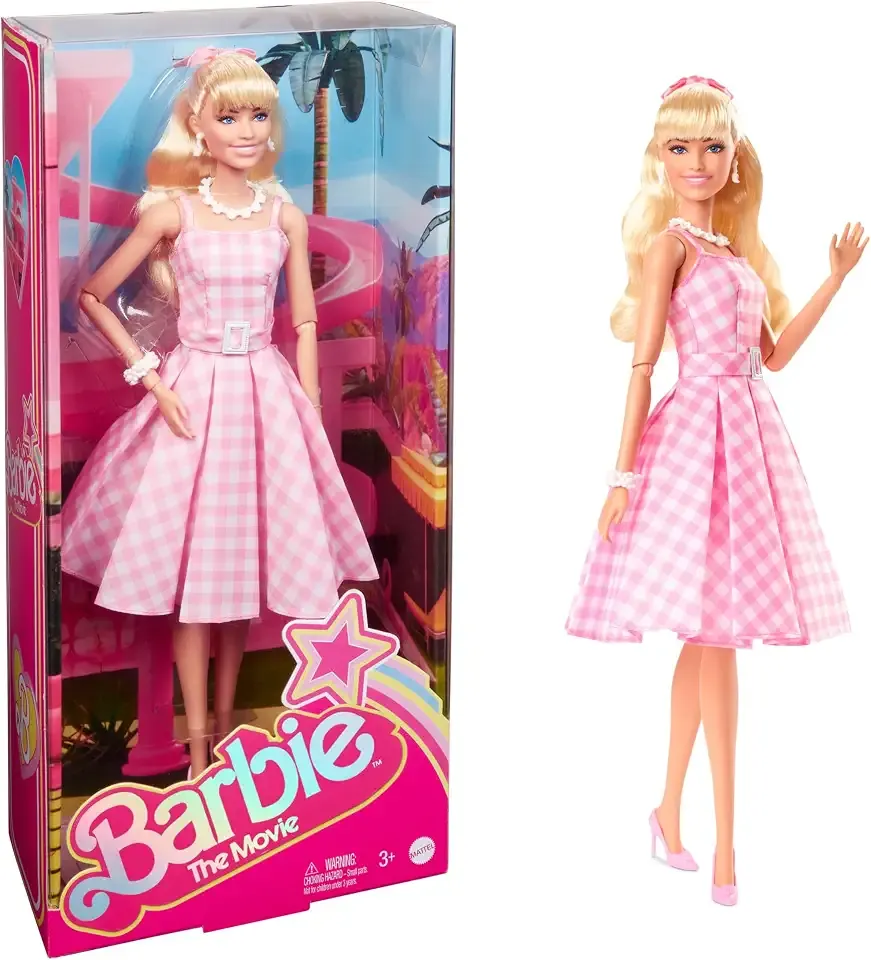 The Movie Doll, Margot Robbie as, Collectible Doll Wearing Pink and White Gingham Dress with Daisy Chain Necklace​​​​
