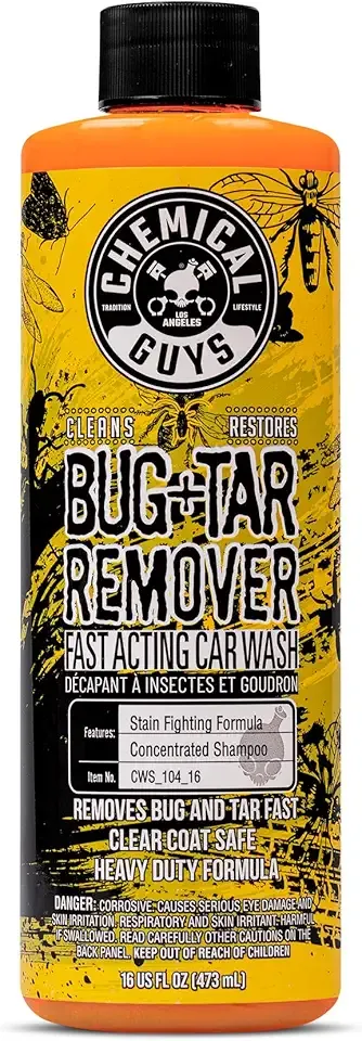 Chemical Guys Bug and Tar Remover Fast Acting Car Wash - Heavy Duty Cleaner for Bugs, Tar, Grime, Tree Sap & Bird Droppings - Safe for Car Paint, Glass, Chrome, Plastic, All Exterior Surfaces - 16 oz