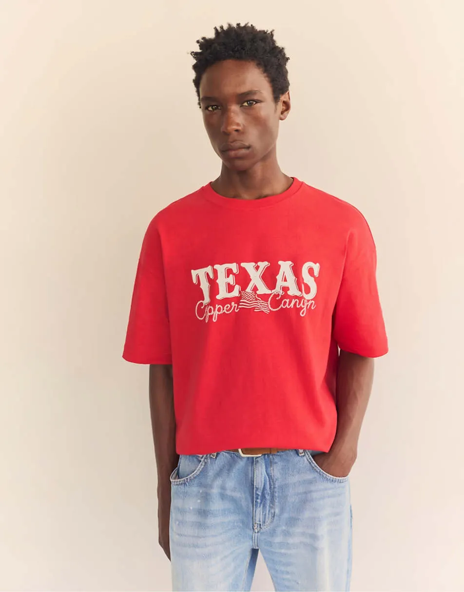 Pull&Bear Texas t-shirt in red