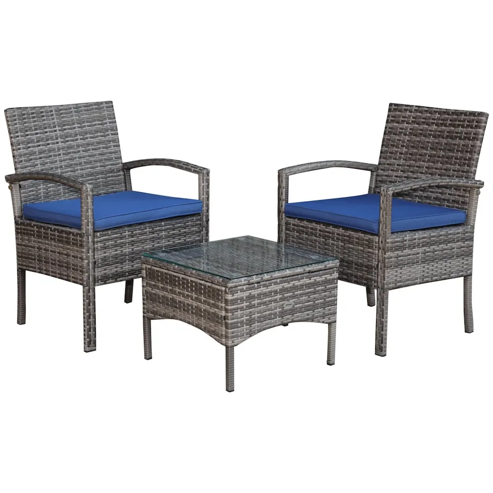 Outsunny 3 Pieces Patio Rattan Wicker Coffee Set