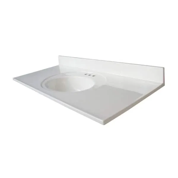 Glacier Bay 49 in.​ W x 22 in.​ D Cultured Marble White Round Single Sink Vanity Top in White