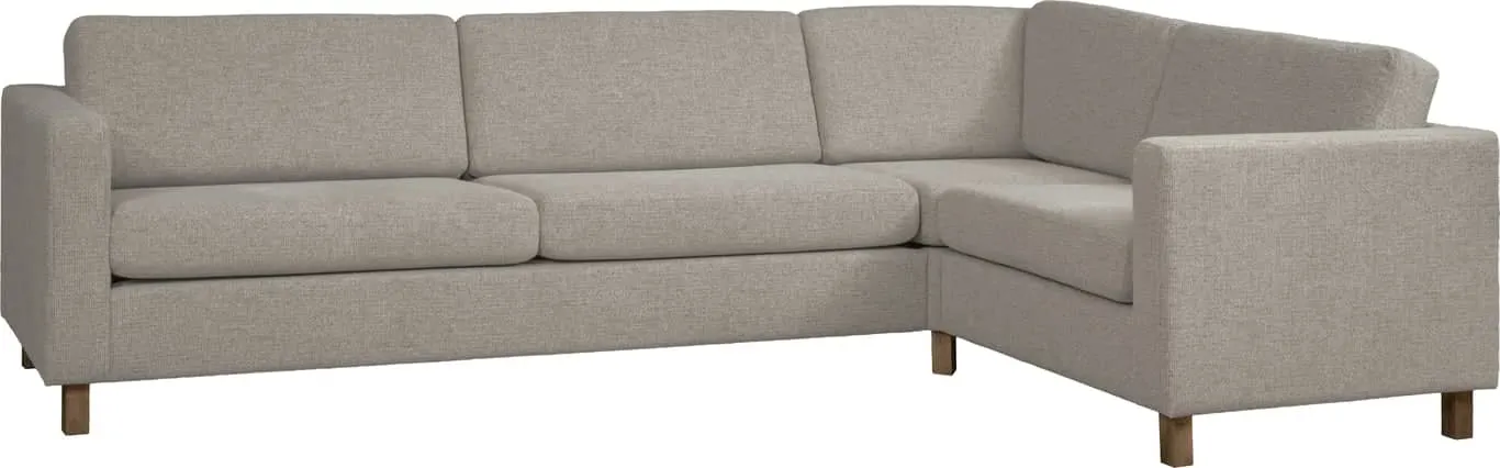 Hjellegjerde Basic hjørnesofa Modulsofa. 3,5 seter duo-hjørne 90-1,5 seter, armlen nr 2, stoff Honor dark beige, Mocca ben
