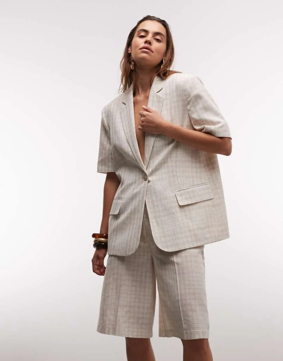 ASOS DESIGN bermuda short in stone check co-ord