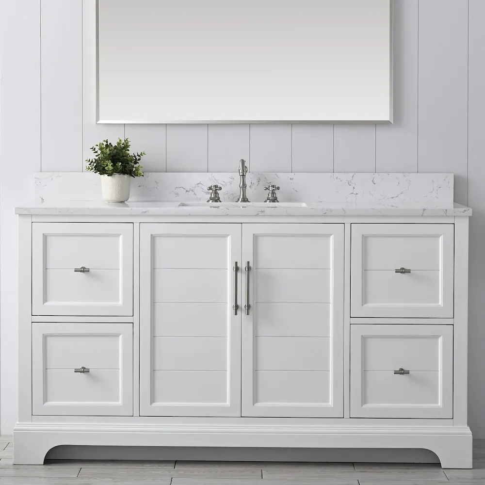 Vanity Art Chambery 60 inch W Bathroom Vanity in White with Engineered Marble Top in White