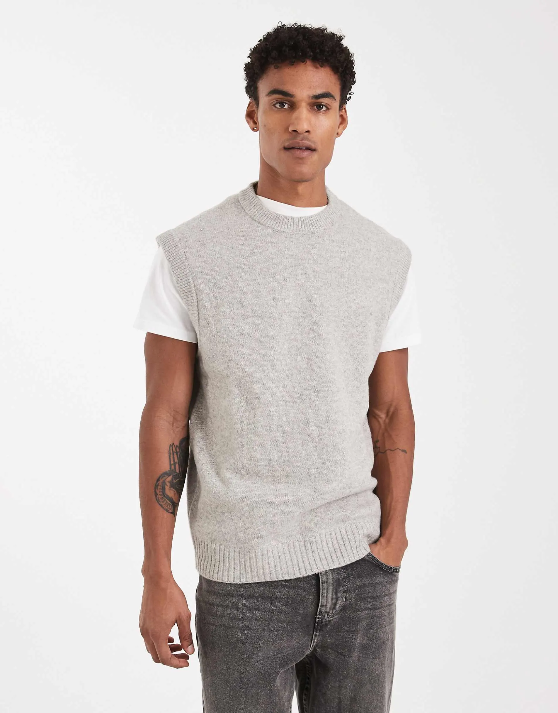 Jack & Jones fluffy knitted vest in grey