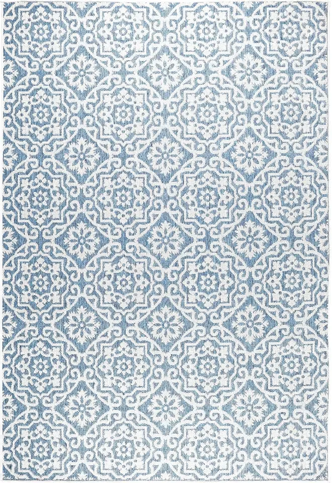 Nicole Miller New York Patio Country Julia Transitional Geometric Indoor/Outdoor Area Rug, Blue/Grey, 7'9"x10'2"