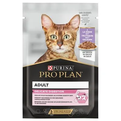PURINA PRO PLAN Adult pour chat : 24 x 85 g + 6 sachets offerts ! Delicate Digestion dinde