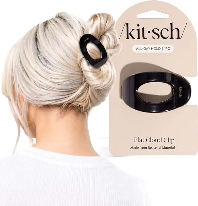 Kitsch Small Flat Claw Clips for Women - Stylish Flat Hair Clips, Strong Hold for Thick & Fine Hair | Non-Slip for Secure, Comfortable All-Day Wear | Ideal Gifts for Women - Black
