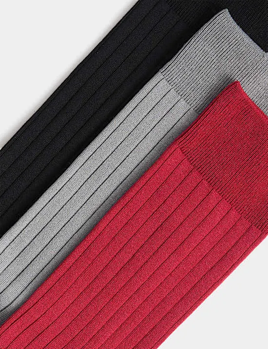 3er-Pack Gerippte Socken mit hohem Anteil an ägyptischer Baumwolle