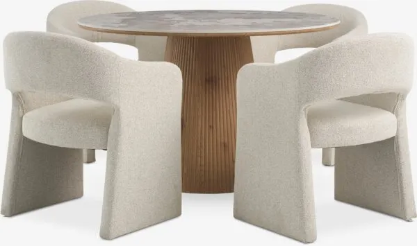 KLIPLEV + GANSTRUP KLIPLEV Ø120 Marmer/naturel eiken + 4 GANTRUP beige