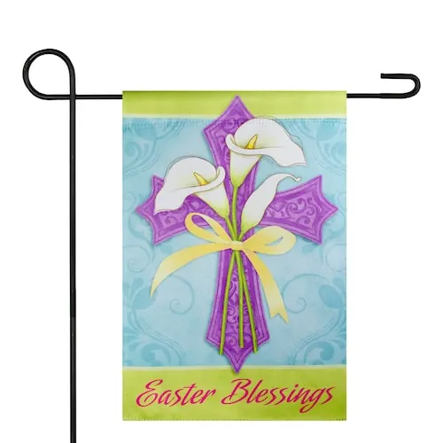 Easter Blessings Cross and Lilies Outdoor Garden Flag 12.5" x 18"