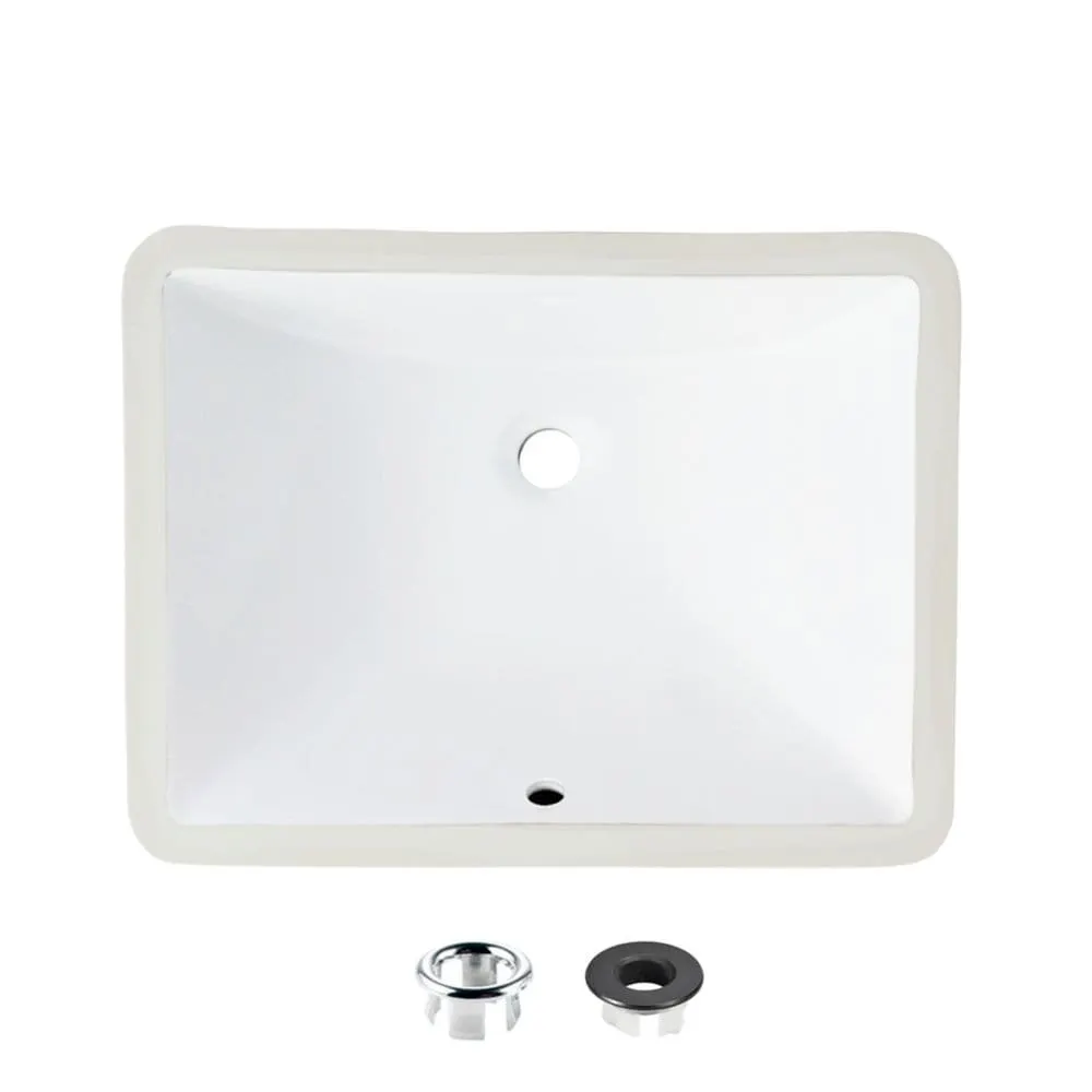 Stylish 20 inch Rectangular Undermount Ceramic Bathroom Sink with 2 Overflow Finishes