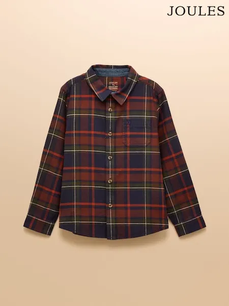Joules Boys' Brushed Navy Check Flannel Checked Shirt