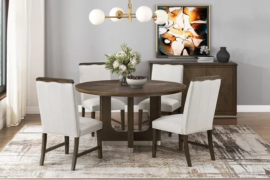 Nobel (5-Piece) Dining Table Set by Homelegance - Brown/White