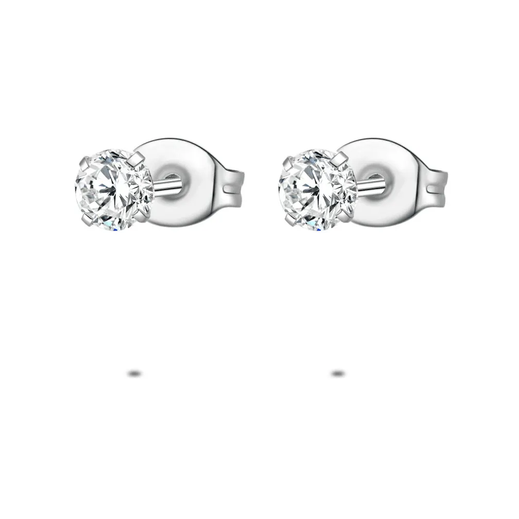 Oorbellen in edelstaal, 1 zirkonia van 4 mm