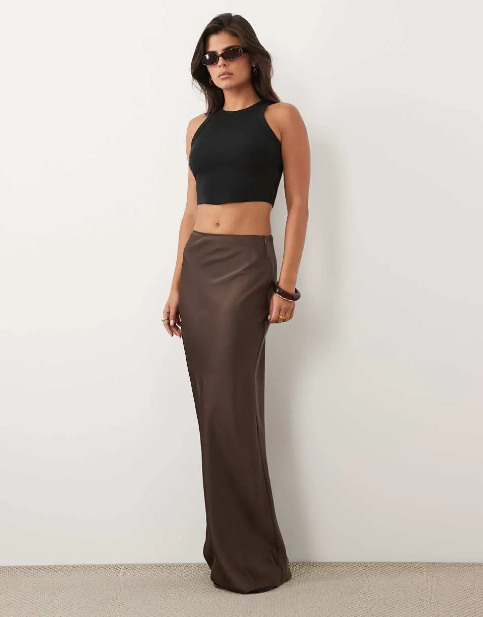 Pretty Lavish Breya satin maxi skirt co-ord in chocolate