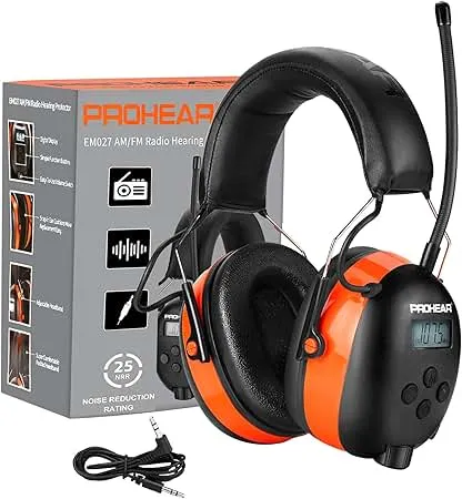 PROHEAR 027 AM FM Radio Headphones with Digital Display, 25dB NRR, Safety Ear Protection Earmuffs for Mowing, Snowblowing, Construction, Work Shops - Orange PROHEAR 027 AM FM Radio Headphones with Digital Disp…