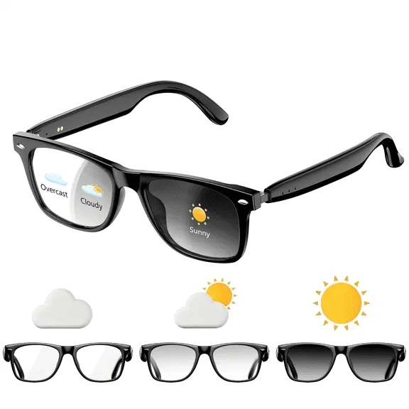 LUOMATE Smart Bluetooth Glasses with Photochromic Lenses for Men and Women - UV/Blue Light Protection, Voice Assistant, Hands-Free Calls, Music Playback, Lightweight for Business & Travel