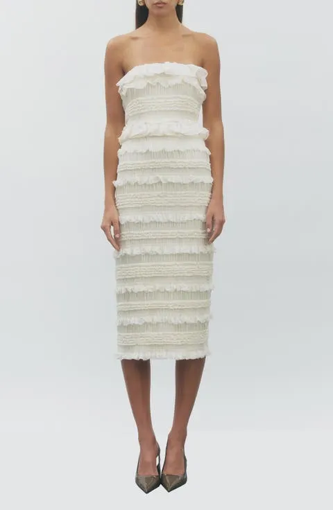Annalise Shirred Ruffle Trim Tiered Midi Dress