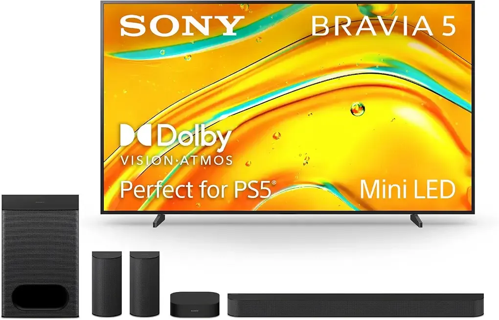 Sony BRAVIA 5 98-Inch 4K Mini LED Smart TV (K-98XR50) & BRAVIA Theater System 6 5.1ch Home Theater Sound Bar Bundle