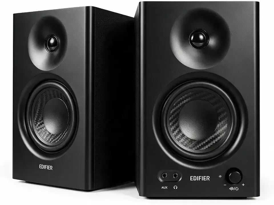 Edifier MR4 Computer Speakers for Desktop PC, 42W Studio Monitors, Black | 42W RMS, 4-Inch Woofer, TRS/RCA/AUX Inputs, Monitor & Music Modes, Powered Studio Monitor Pair
