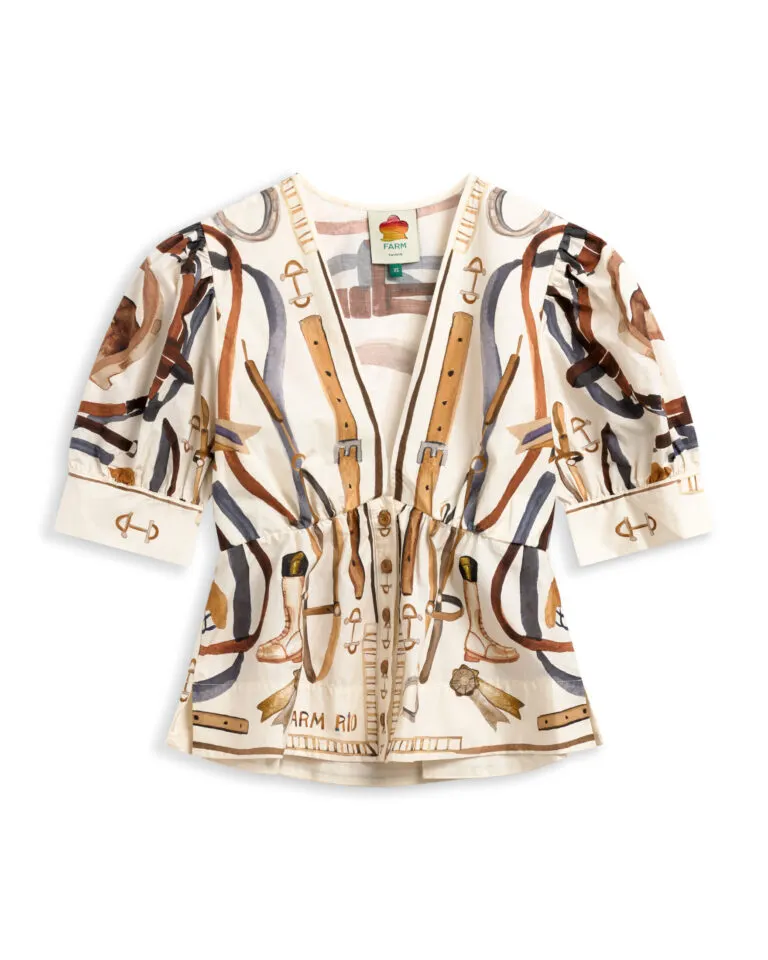 Equestrian Scarf Short Sleeve Blouse - Hvit
