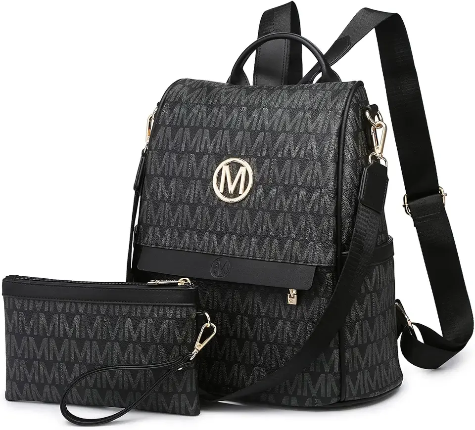 MKP Women Fashion Backpack Purse Multi Pockets Signature Anti-Theft Rucksack Travel Ladies Shoulder Bag Handbag 2Pcs