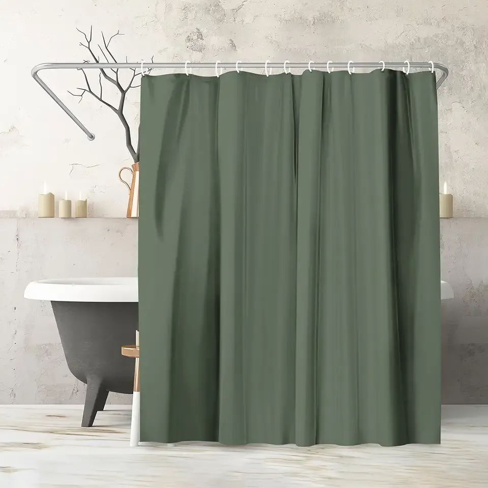 Americanflat 71x74 Solid Green Shower Curtain - Water-Resistant Long Shower Curtain with Durable Metal Grommets and 12 Hooks - 100% Polyester
