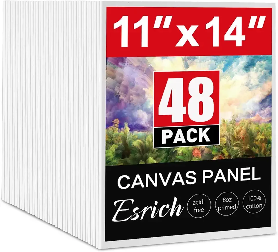 ESRICH 48 Pack Canvas for Painting 11x14, Canvas Boards for Painting Cotton Primed Acid Free Blank Canvas Panels for Oil Paint, Watercolor, Acrylic Paint, Gouache and Tempera.