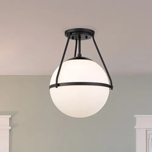 Savoy House Meridian 13-1/ 4"W Matte Black 1-Light Semi-Flush Mount Ceiling Light