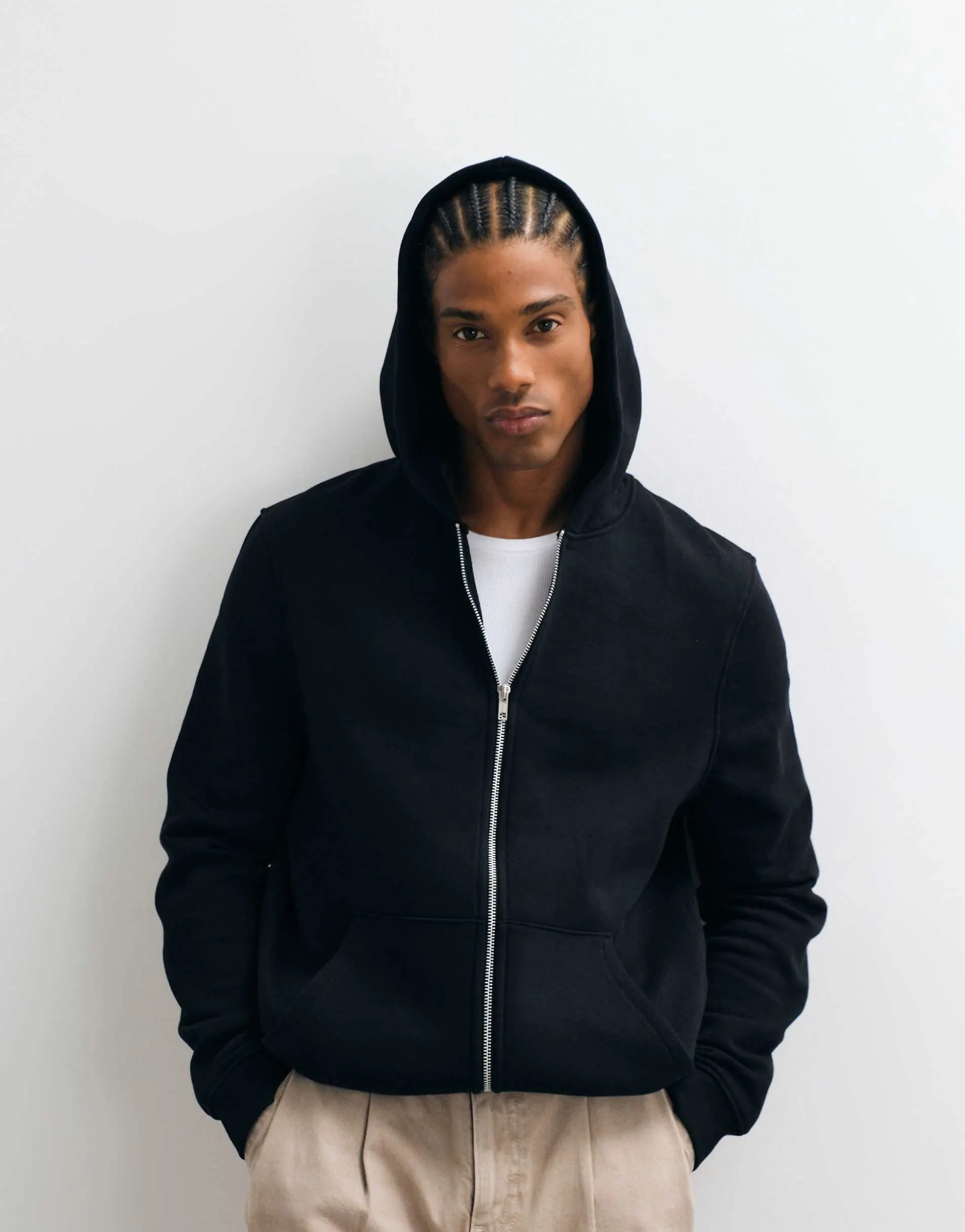 ASOS DESIGN essentials zip through hoodie in black