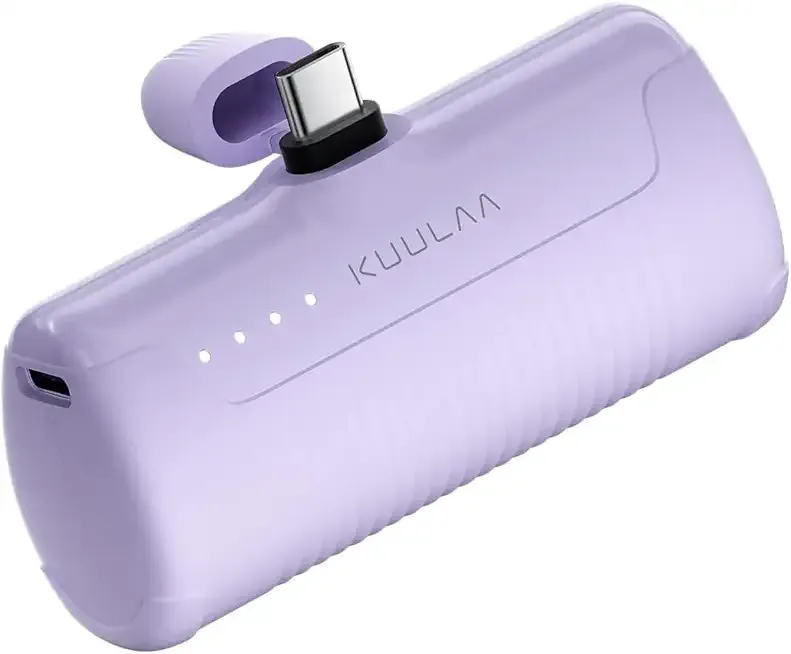 Kuulaa Portable Charger USB C Power Bank 4500mAh Small Portable Phone Charger Android Compact Plug in Battery Pack Portable Compatible with iPhone 15, Samsung Galaxy, Moto, LG, Pixel, Purple