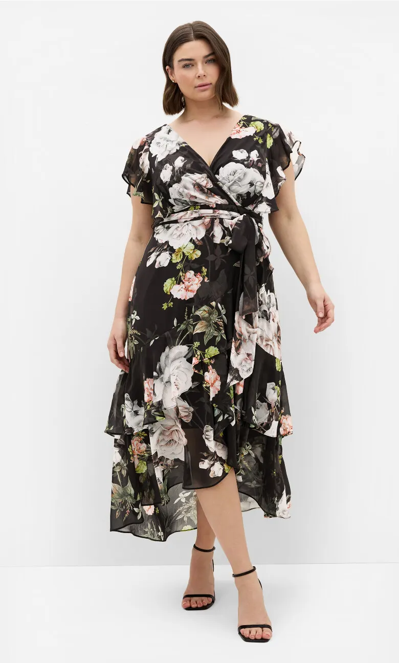 Demure Bloom Maxi Dress - black