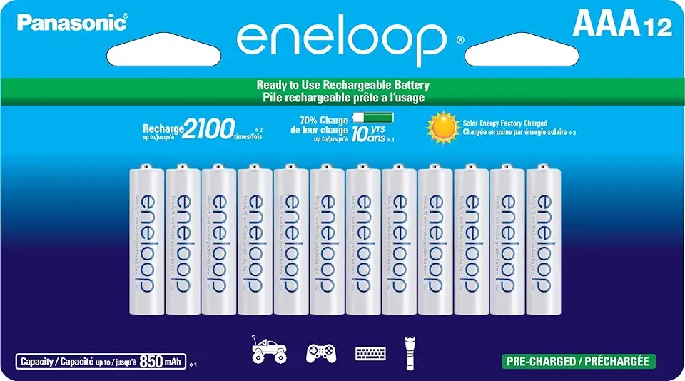 Eneloop Panasonic BK-4MCCA12FA AAA 2100 Cycle Ni-MH Pre-Charged Rechargeable Batteries, 12-Battery Pack