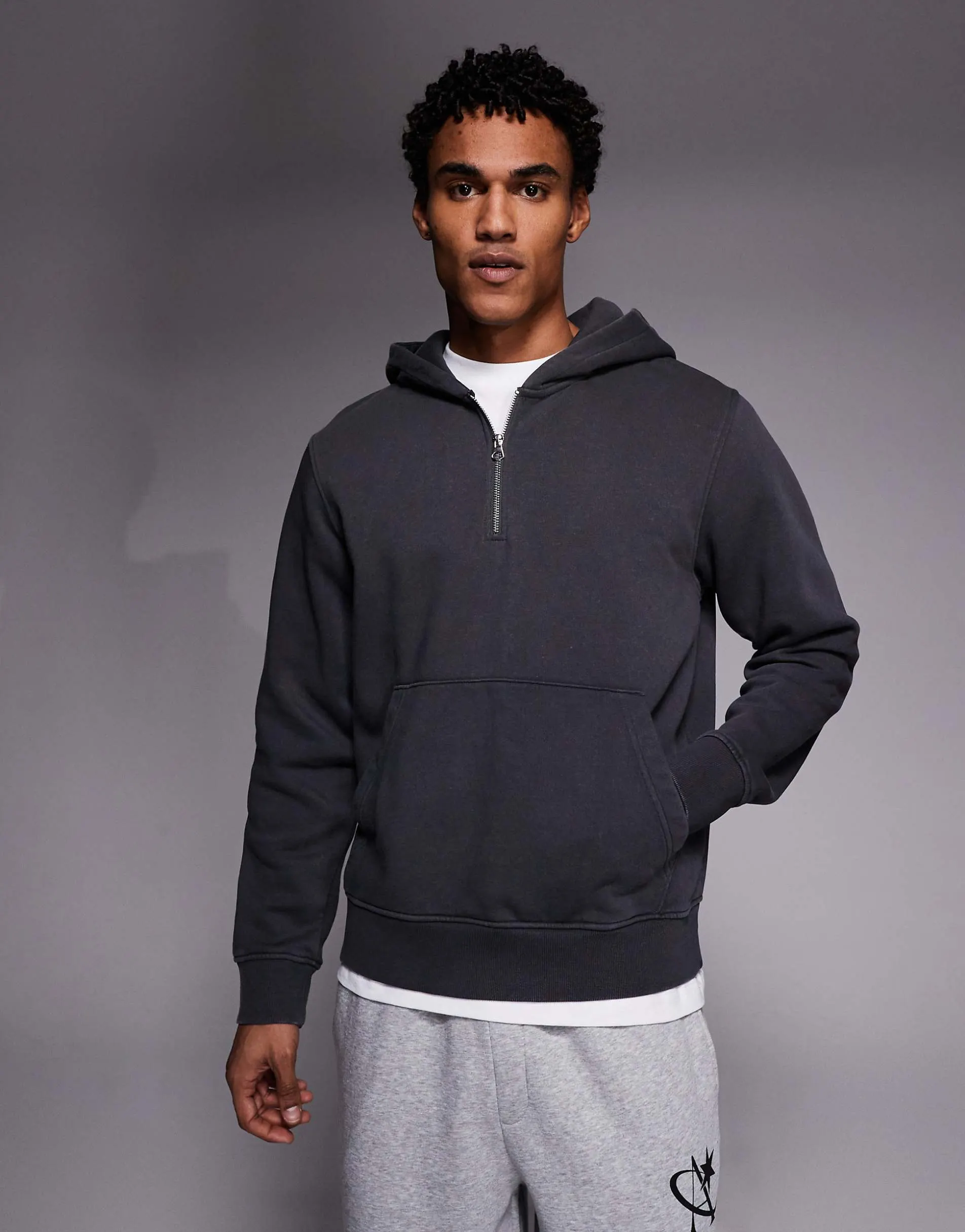 ADPT oversized quarter zip hoodie in washed grey