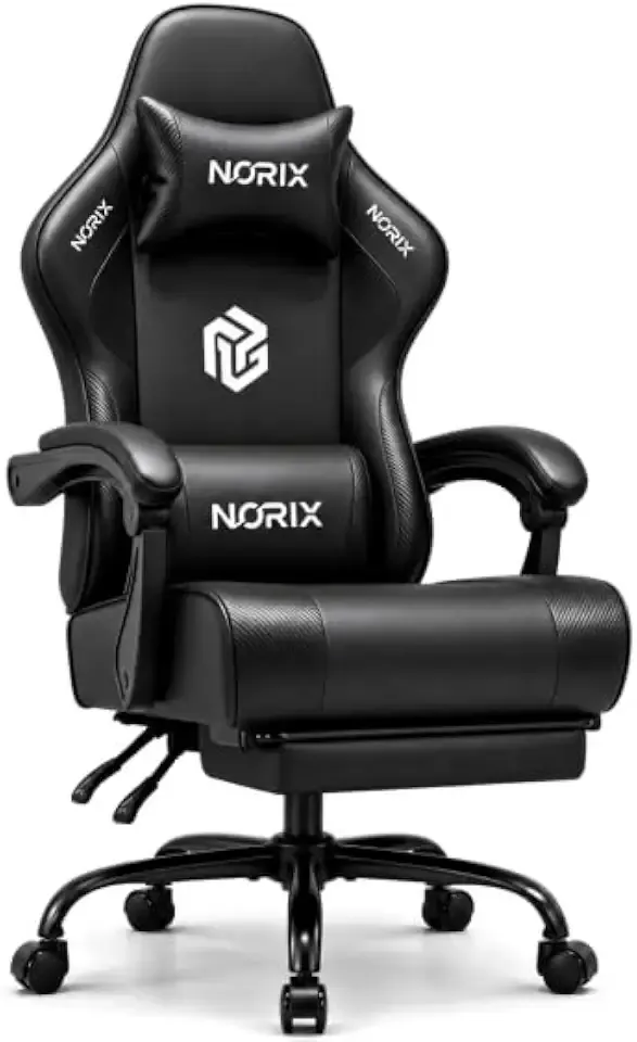 Gaming Chair for Adults with Footrest,Upgraded Ergonomic Chair,All Black