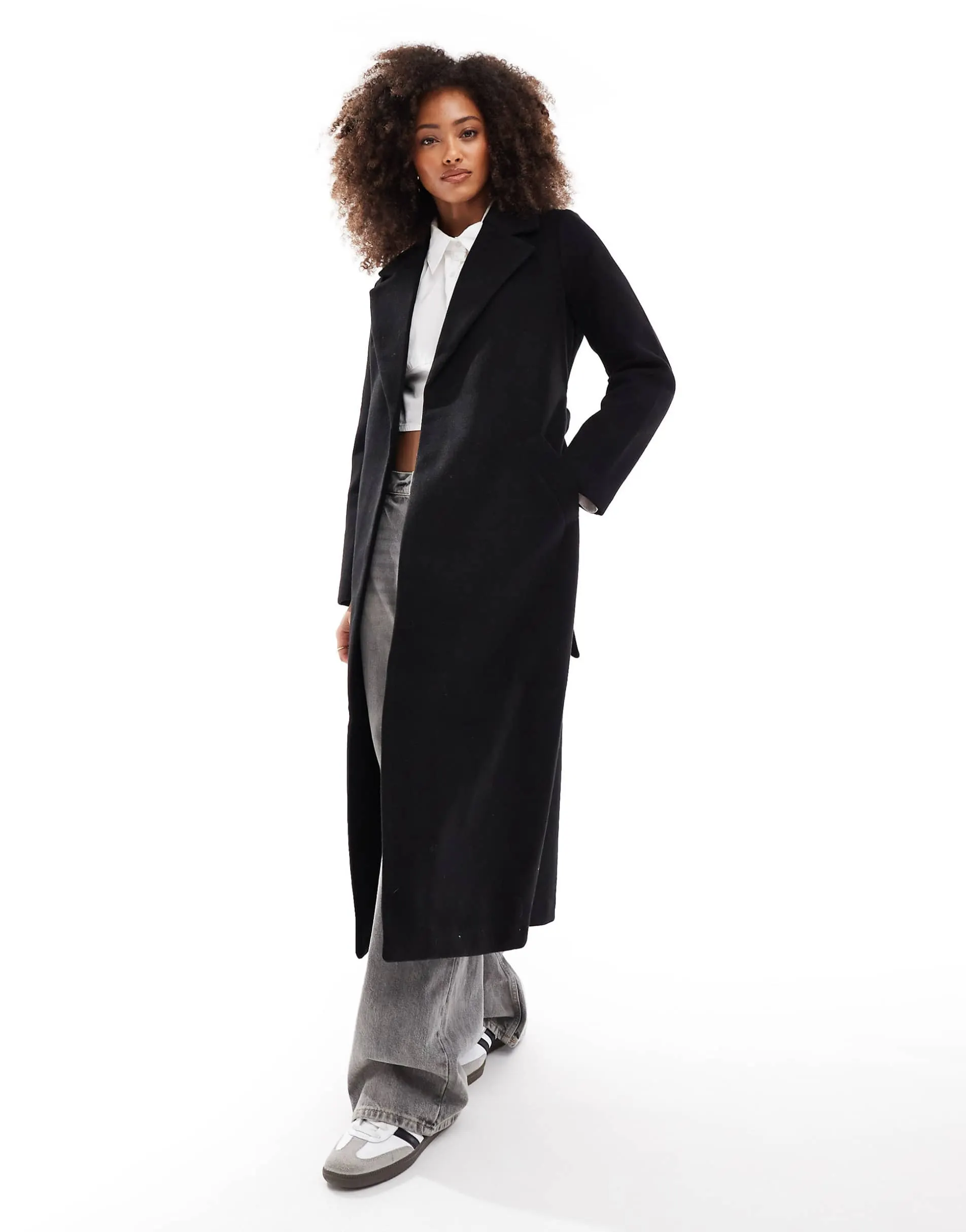 Vero Moda belted maxi coat in black