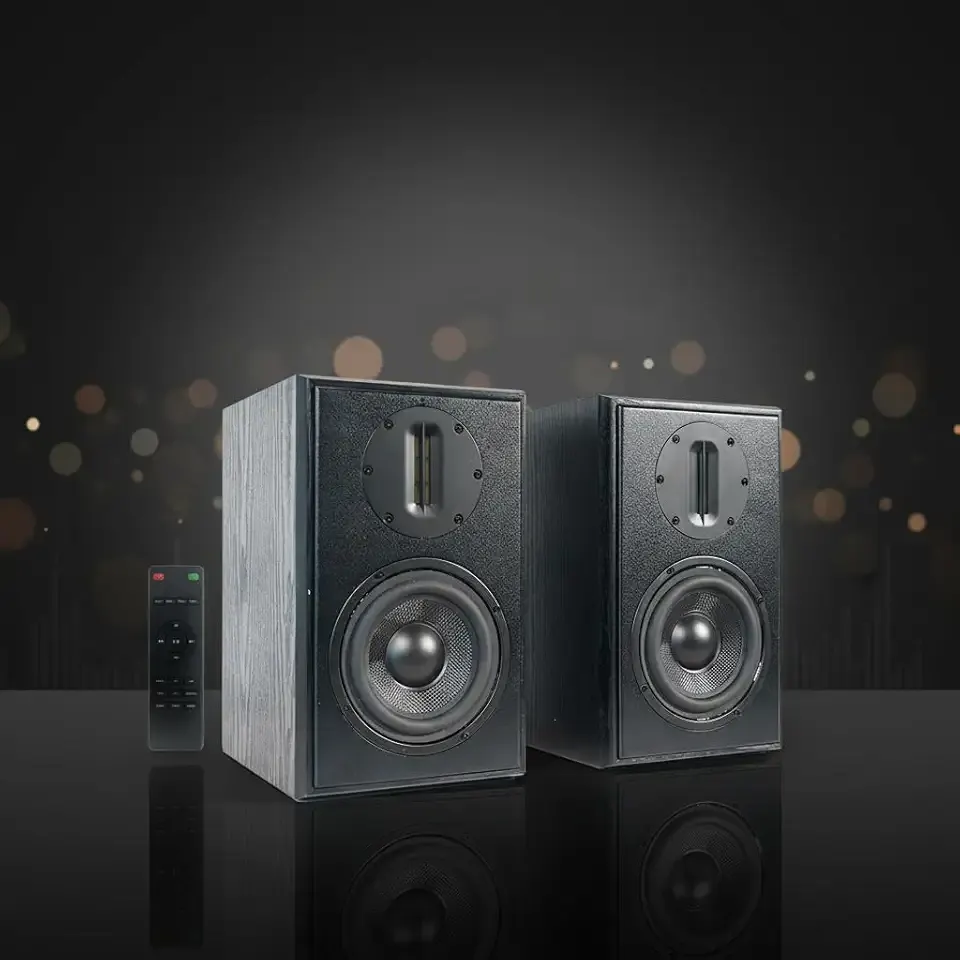 5.25" Bluetooth V5.0 Active Bookshelf Speakers with 4 inches Ribbon Tweeter Near Field Studio Monitor Speaker,RCA,Opt,HMDI(ARC),USB and Remote Control