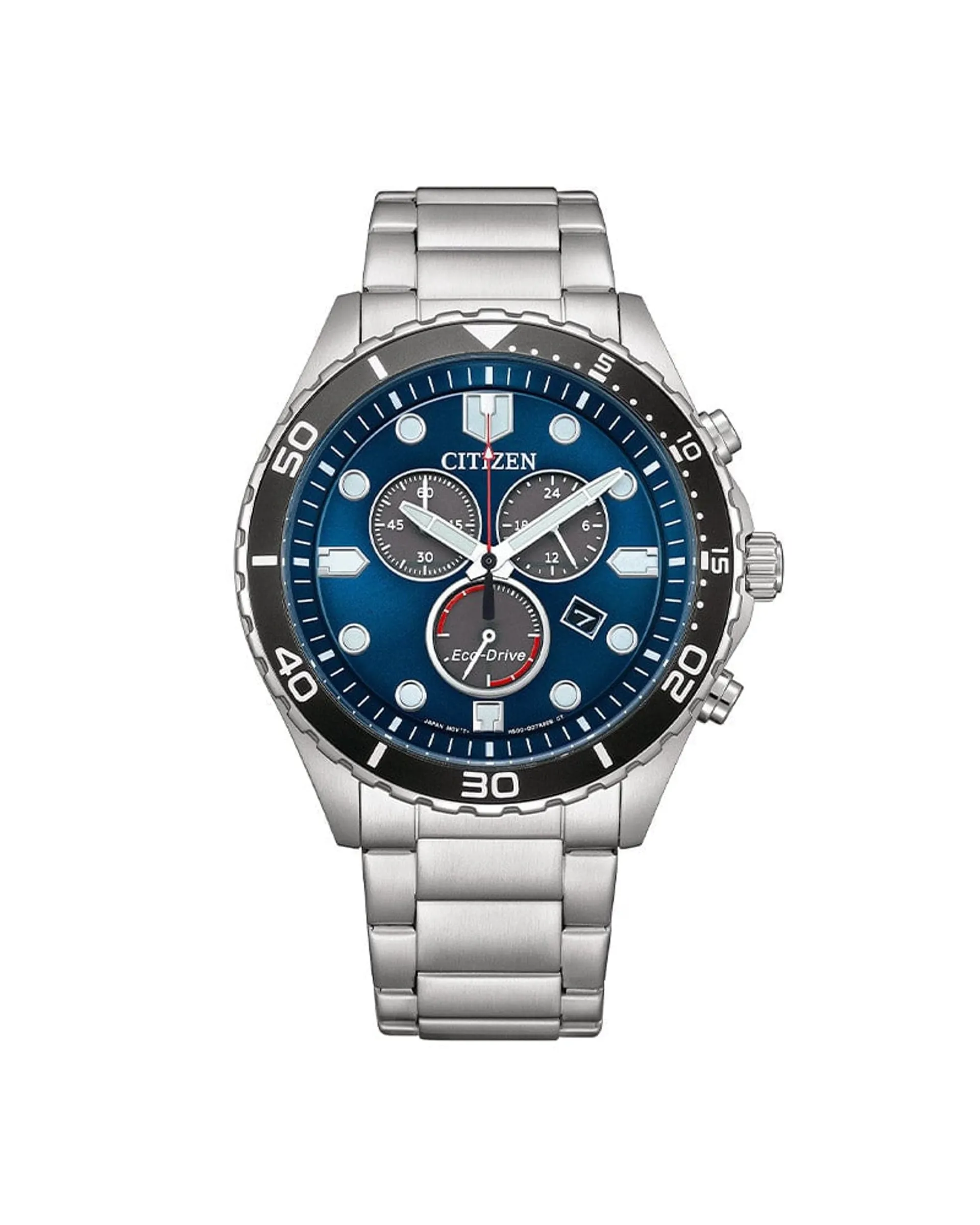 Aqua Chrono Eco-Drive herreklokke i stål med blå skive (43mm)