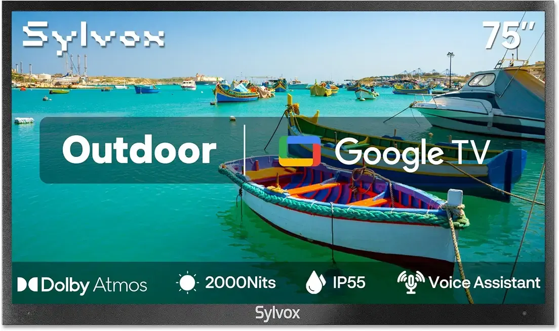 SYLVOX New 75” Outdoor Smart TV, Superior Waterproof Performance, Upgraded Matte Finish for Enhanced Anti-Glare Effect, Full Metal, with Dolby Atmos, 2000nits, Full Sun Pool Pro 3.0+ Series
