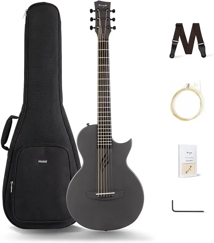 Enya NOVA GO Carbon Fiber 35-Inch Acoustic Travel Guitar, Black | Lightweight 3.7 lbs Design, Moisture-Resistant Body, Easy to Carry for Adults and Beginners, Gig Bag and Accessories Included