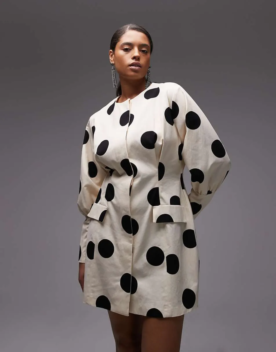 ASOS DESIGN Curve button down blazer structured mini dress in polka dot
