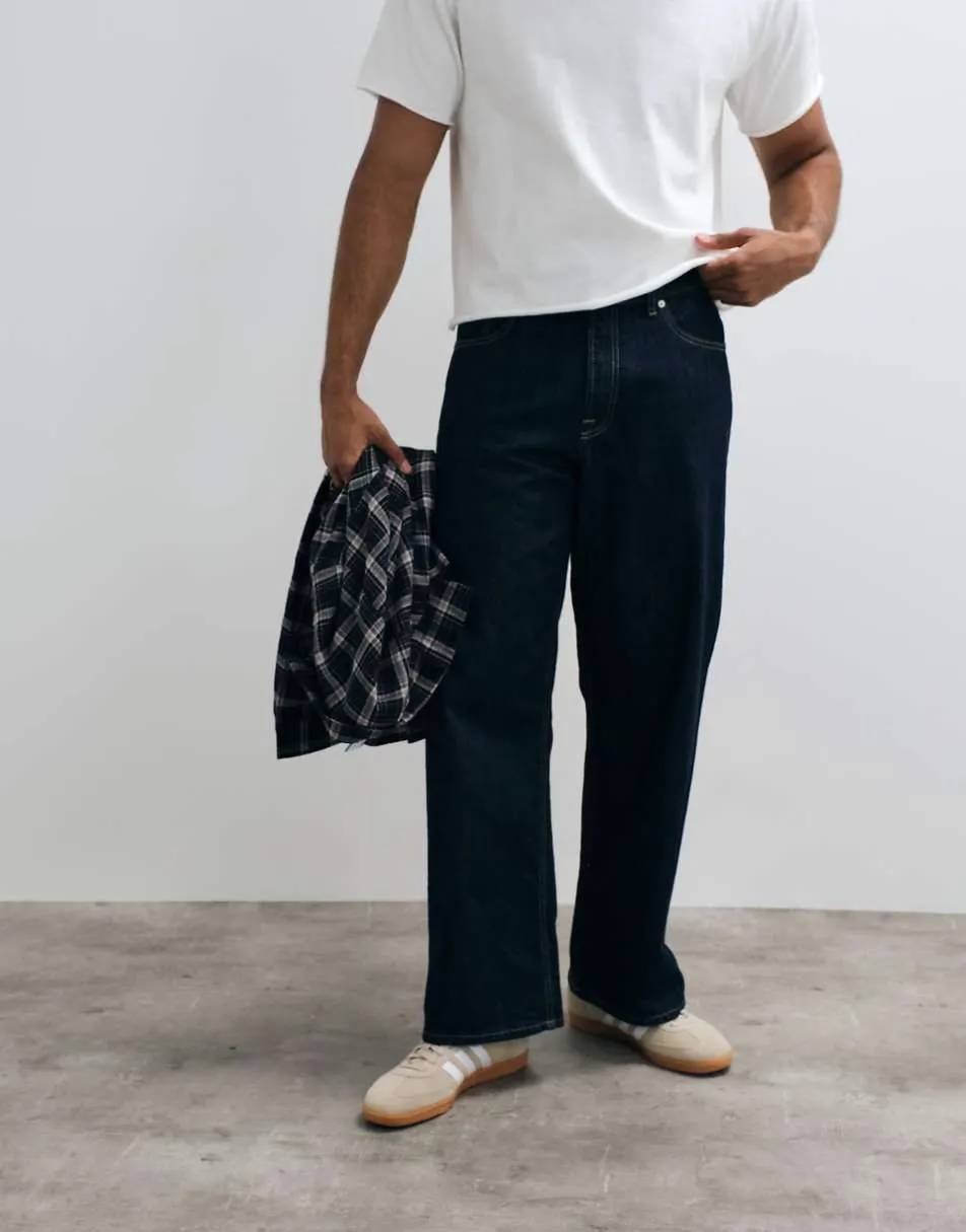 Jack & Jones Dave wide fit jeans in raw wash with constrast stitch