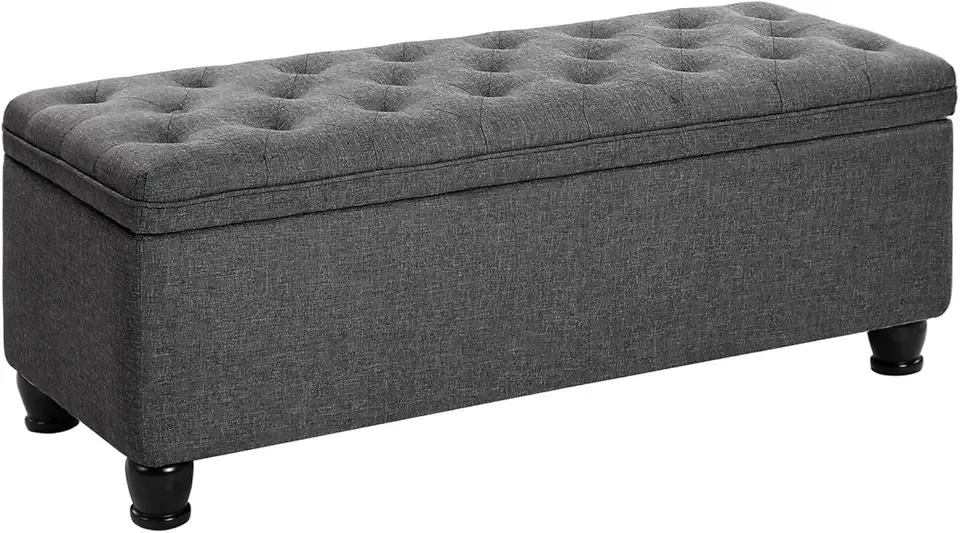 Storage Ottoman, Storage Bench, Tufted Entryway Bedroom Bench, 17.7 x 46.5 x 17.7 Inches, Hinges Easy Lid Operation, Wooden Legs, Linen-Look Cover, Loads 330 lb, Dark Gray ULOM070G01