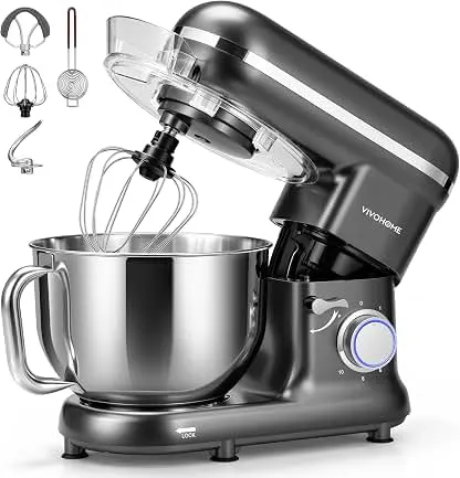 VIVOHOME Stand Mixer, 6-Quart Tilt-Head Kitchen Mixer with Bowl, Gray | 10 Speeds, Dough Hook, Beater, Whisk, Splash Guard, Egg Separator, for Cake & Bread VIVOHOME Stand Mixer, 6-Quart Tilt-Head Kitchen Mixer…