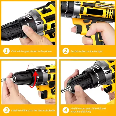 21V Electric Screwdriver Yellow Cordless Drill Set Household Power Drill Driver Home DIY Tool Kit