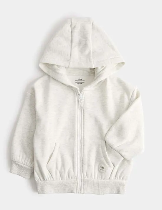 Einfarbiger Hoodie mit hohem Baumwollanteil und Reißverschluss (0–3 Jahre)