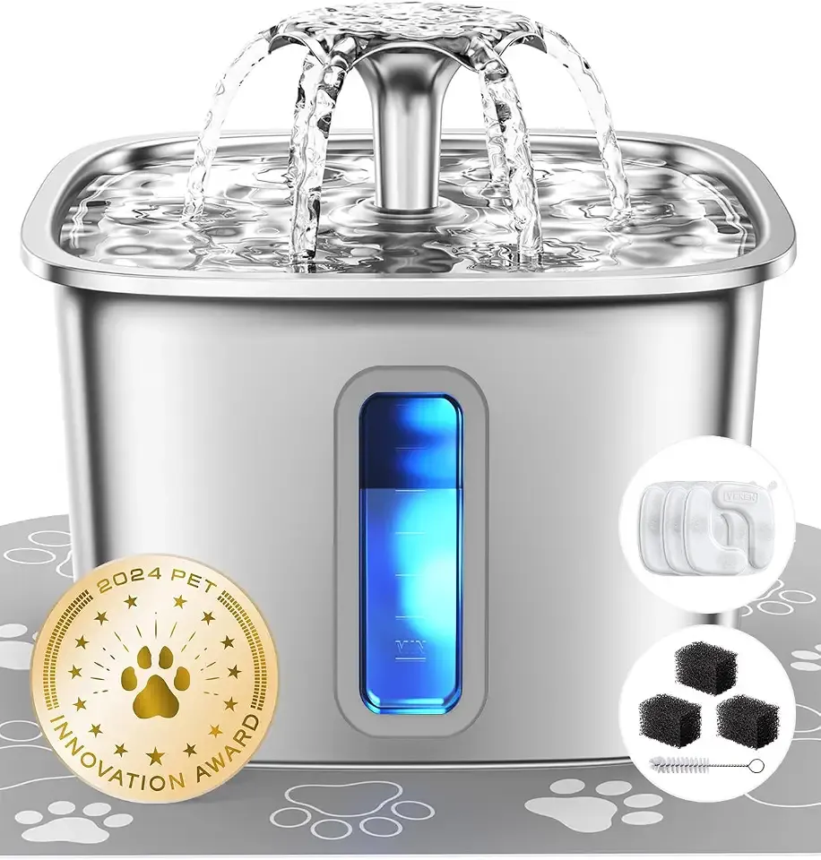 Veken Innovation Award Winner Stainless Steel Cat Water Fountain, 108oz, C1